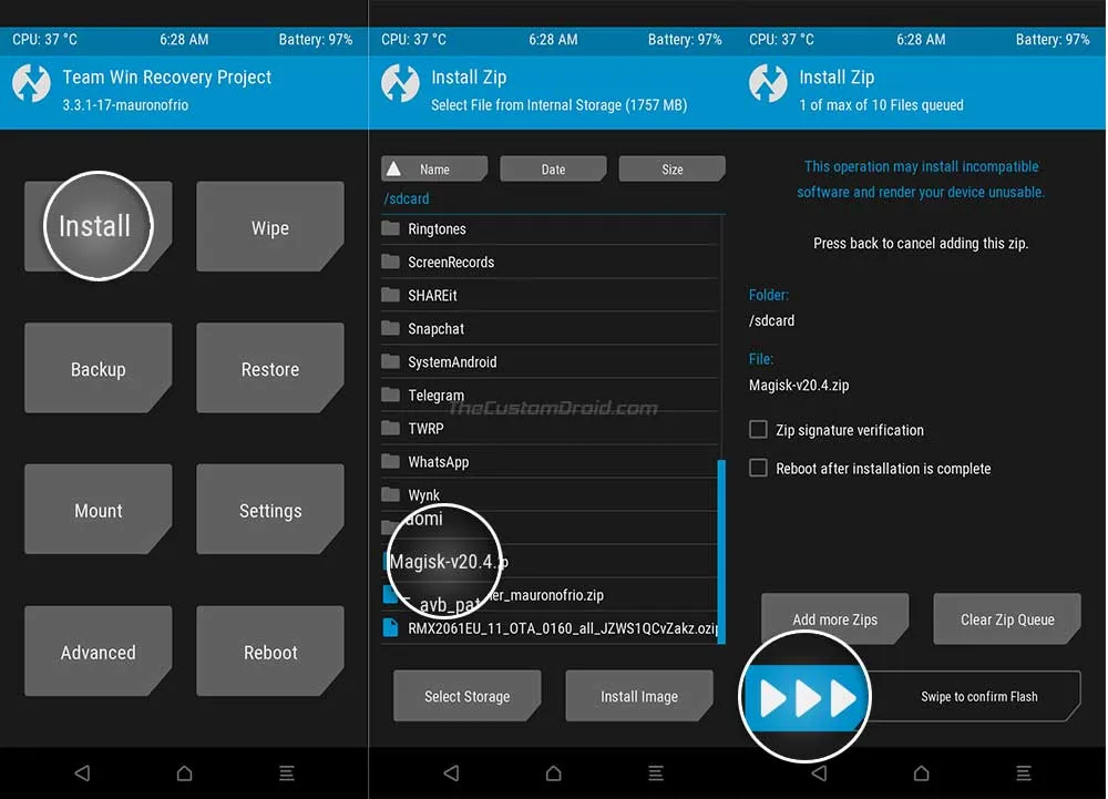 Flash Magisk ZIP in TWRP to Root Realme 6 Pro