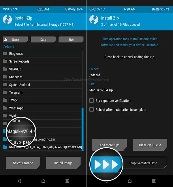 Flash OTA Package, AVB Patcher, and Magisk ZIP Files on Realme 6 Pro