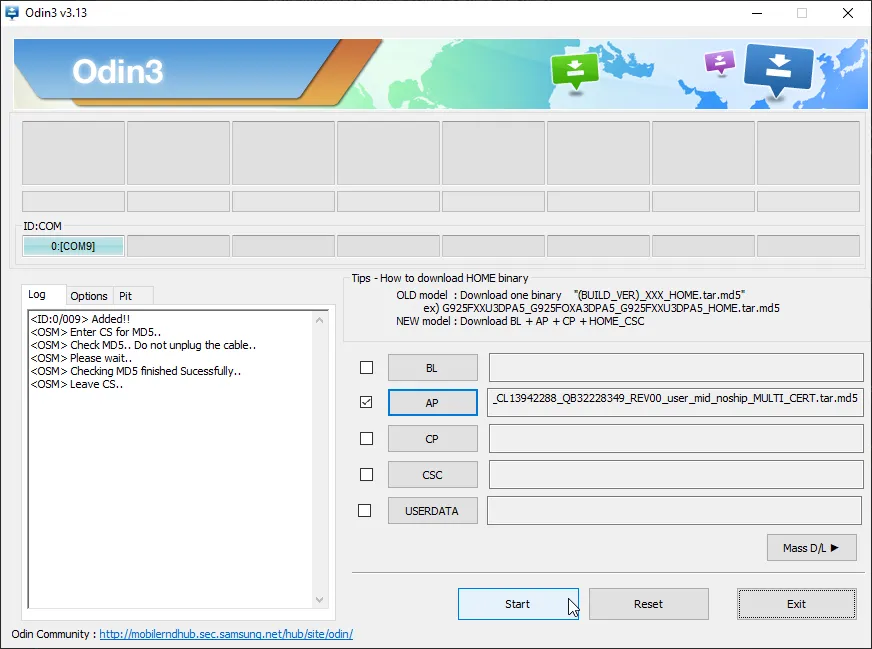 Flash combination firmware on Galaxy Note 8 using Odin