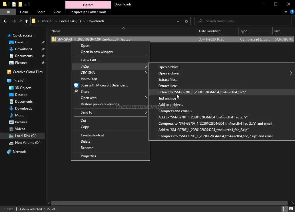 Extract the firmware package on the computer