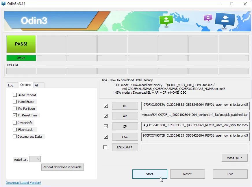 Patched AP firmware successfully flashed to Galaxy S10