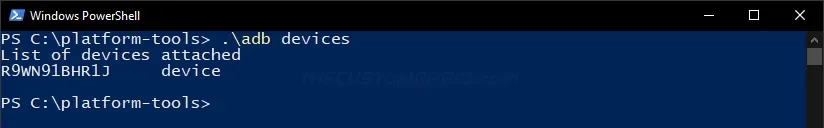 Verify ADB Connection between your Galaxy S20 and computer