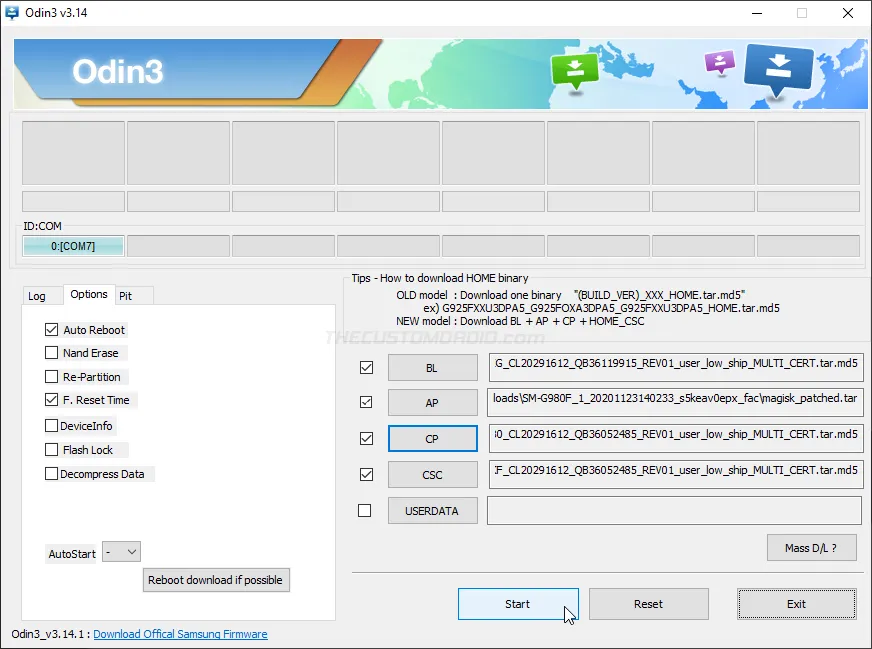 Flash patched AP firmware to root Galaxy S20 using Magisk