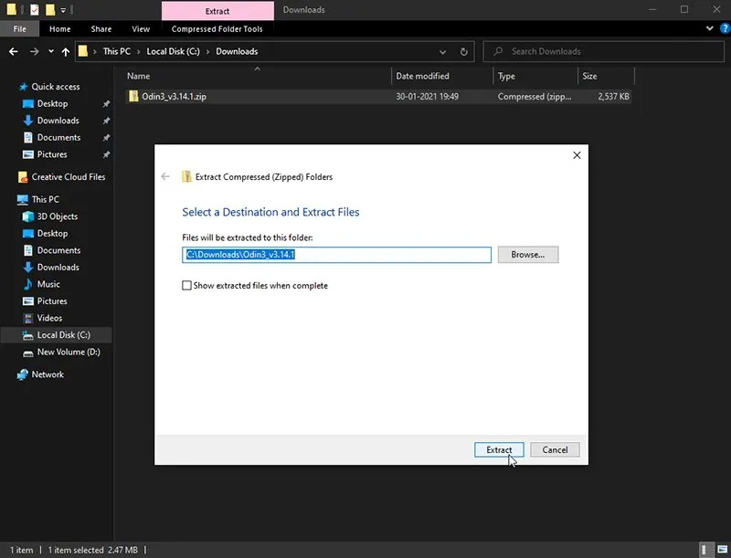 Download and extract Odin Flash Tool on the computer