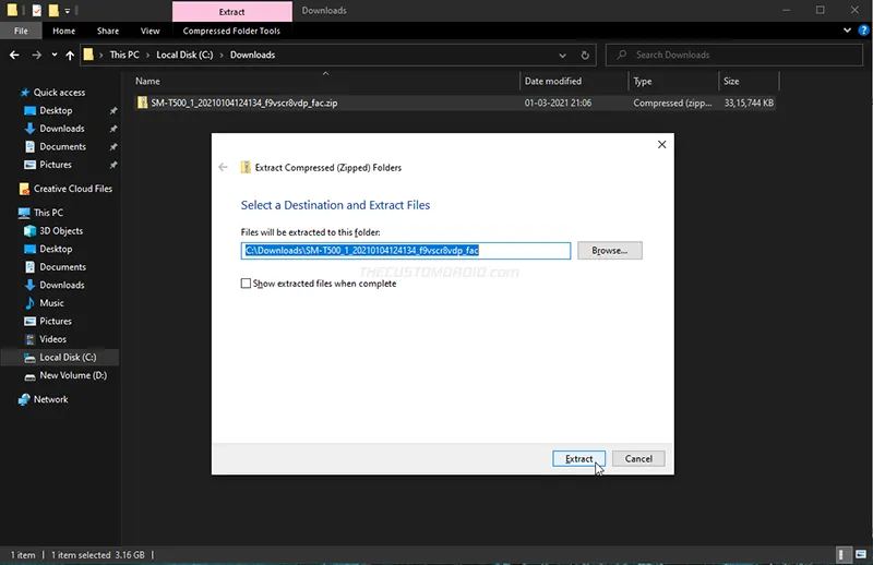 Extract the firmware package on the computer