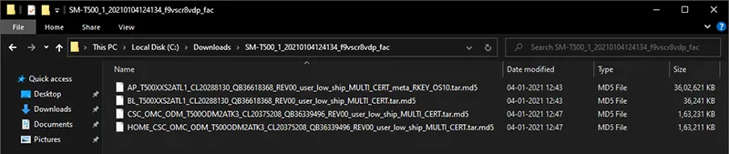 Extracted firmware files (AP, BL, CP, and CSC)