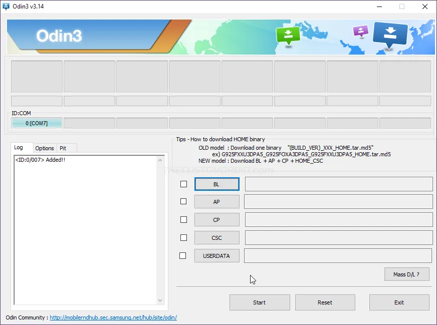 Download and launch Odin tool on the computer