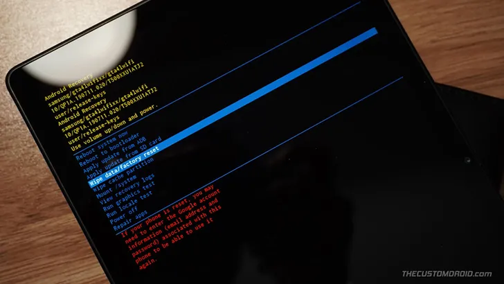 Factory reset Galaxy Tab A7 10.4 - Select 'Wipe data/factory reset'