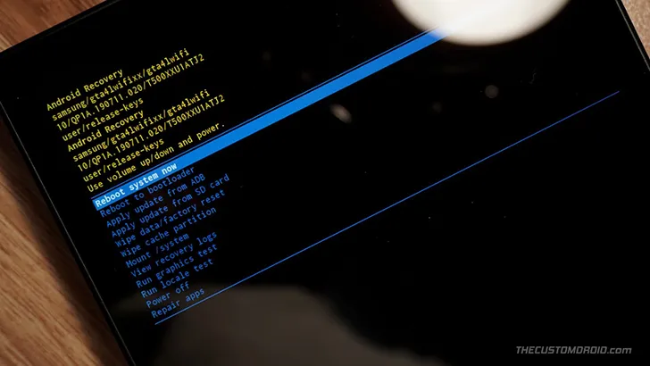 Select 'Reboot system now' to boot Galaxy Tab A7 into system