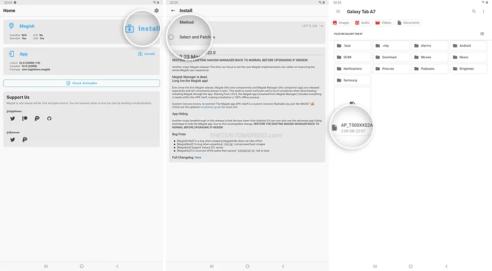 Patch Galaxy Tab A7 10.4 AP firmware through Magisk app