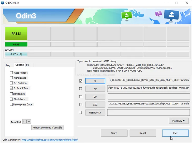 Patched AP firmware successfully flashed to Galaxy Tab A7