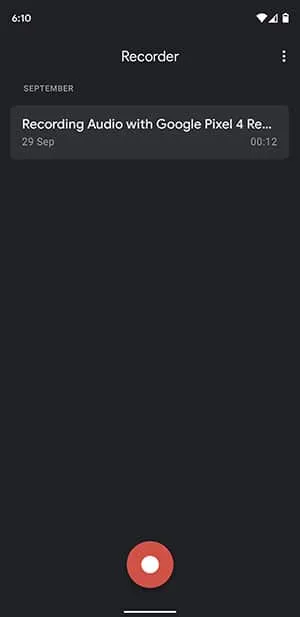 Google Pixel 4 Recorder App - Dark Theme