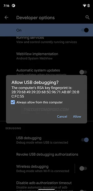 Allow USB Debugging on Google Pixel