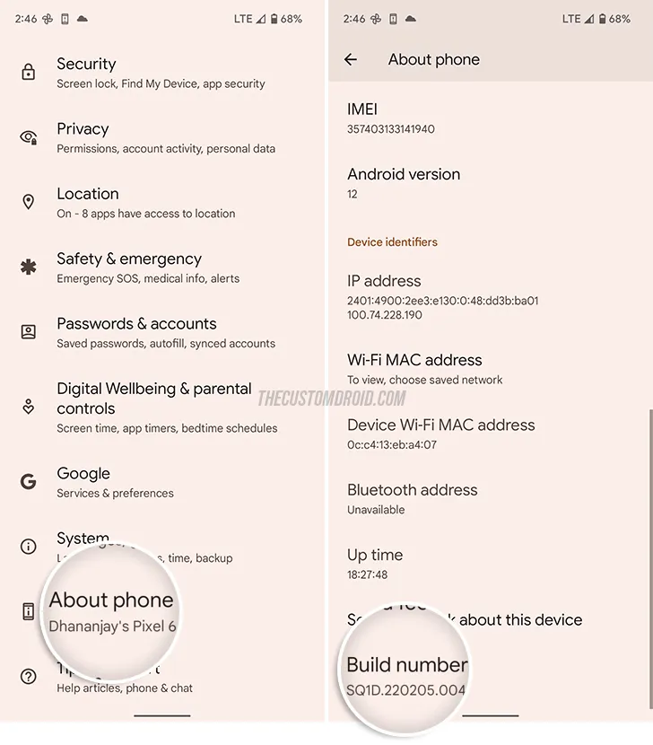 Enable OEM Unlocking on Google Pixel - Go to Settings > About phone