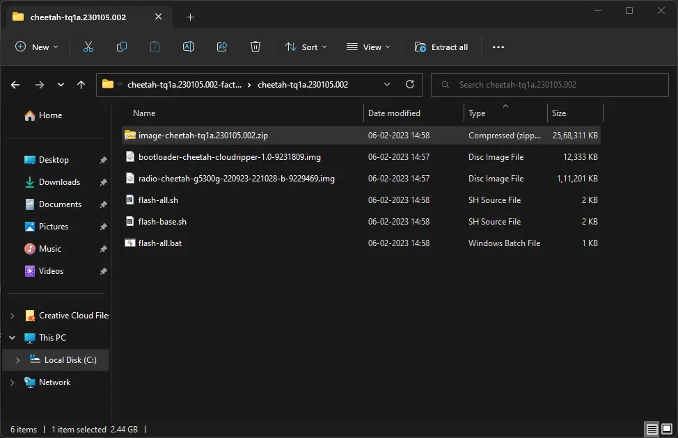 Contents of the Pixel factory image archive