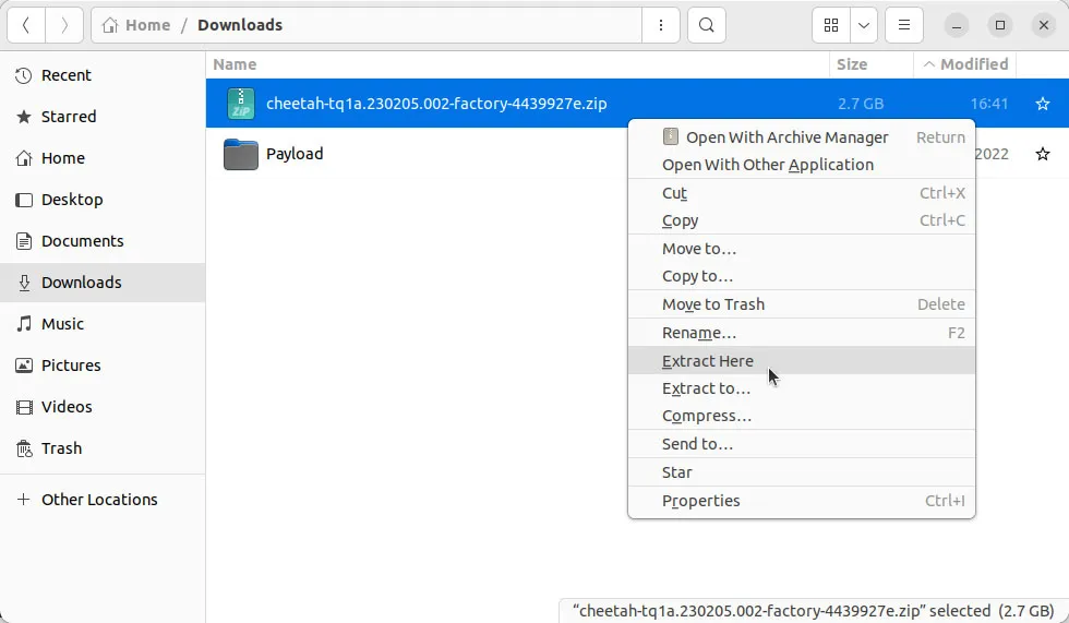 Extract the contents of the Pixel Factory Image on Linux computer