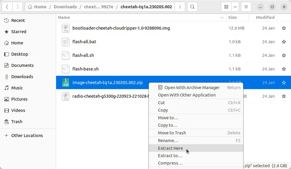 Extract the contents of the Pixel Factory Image on Linux computer