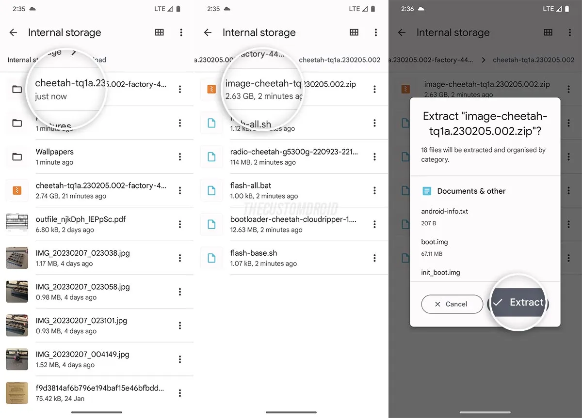 Extract the partition image archive to get the stock boot image