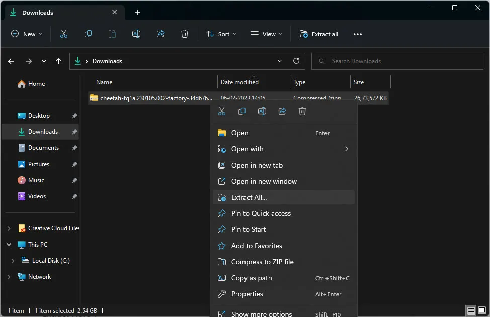Extract the contents of the Pixel Factory Image on Windows computer