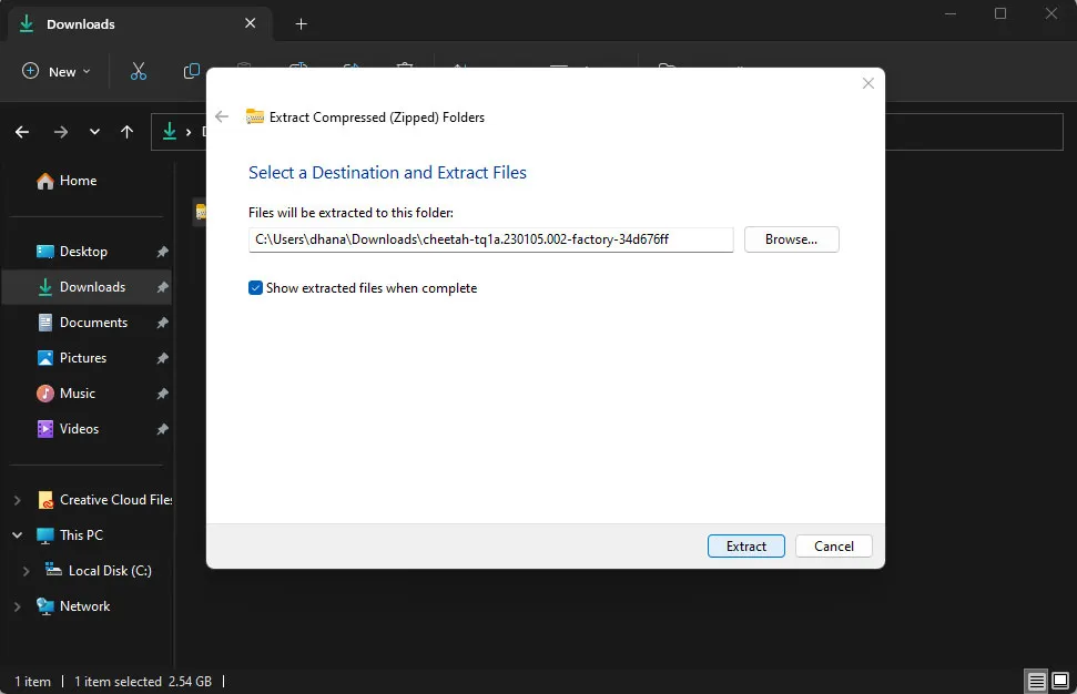Extract the contents of the Pixel Factory Image on Windows computer