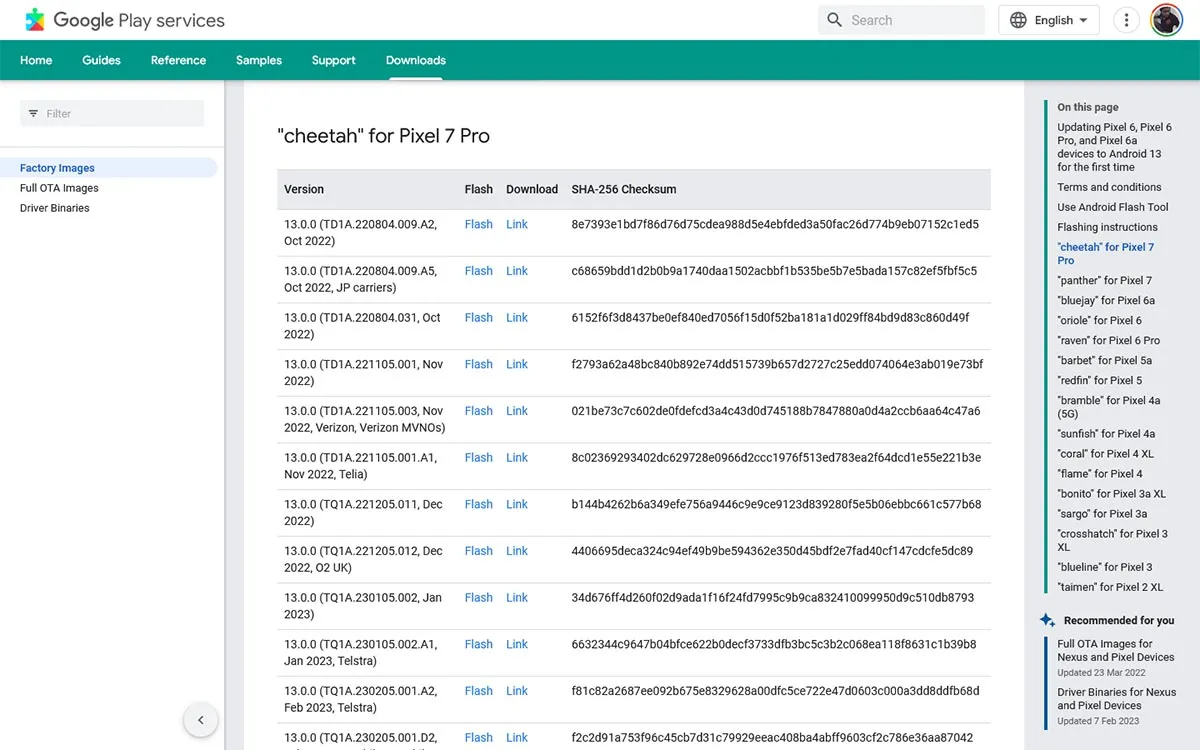 Open Google's Pixel Factory Image Download Portal