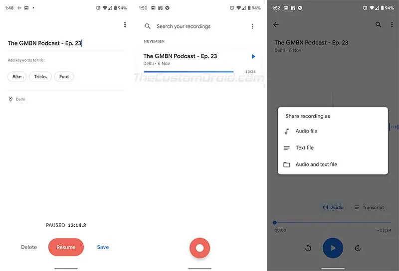 Google Recorder App from Pixel 4 - Add title, location, and share recordings