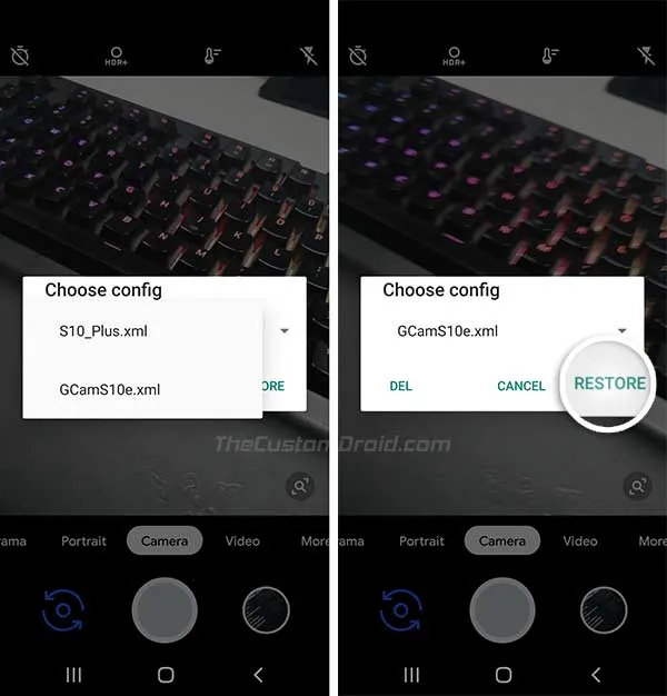 Select the config file and tap on the 'Restore' button to load the XML Config file