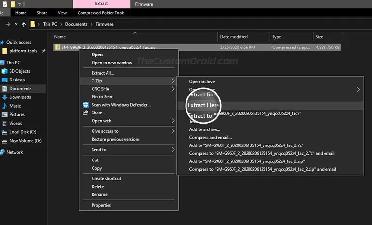 Extract the downloaded Android 10 Firmware on the PC