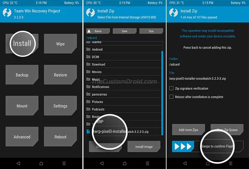 Install TWRP Recovery on Google Pixel 3 XL - Flash TWRP Installer Zip