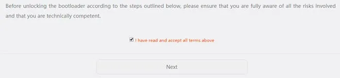 How to Unlock Bootloader on Huawei P20 - Accept Unlock Agreement