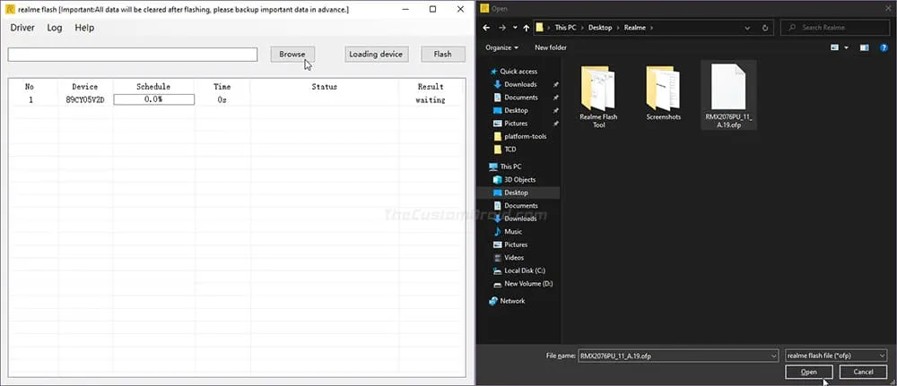 Load Stock Firmware OFP Package in Realme Flash Tool