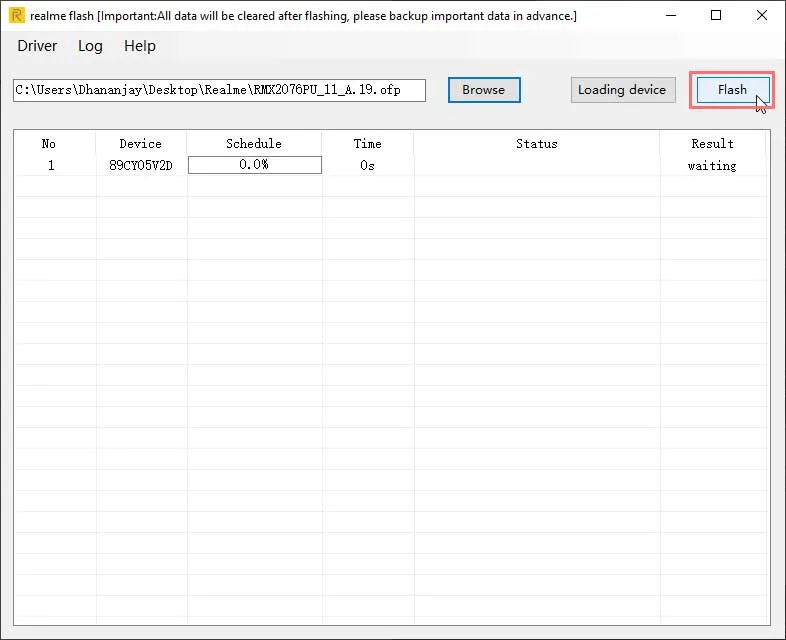 Flash Stock Firmware OFP Package using Realme Flash Tool