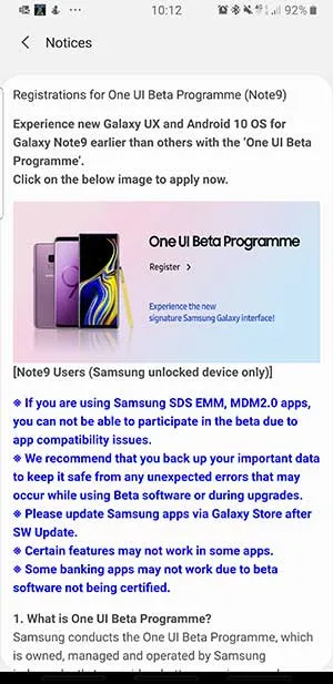 How to Enroll Galaxy Note 9 in Samsung One UI 2.0 Beta