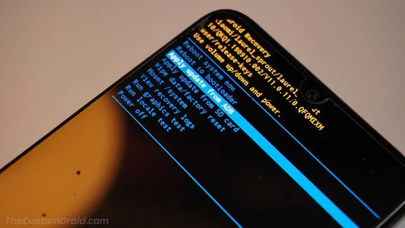 Select 'Apply update from ADB' in Xiaomi Mi A3 Stock Recovery