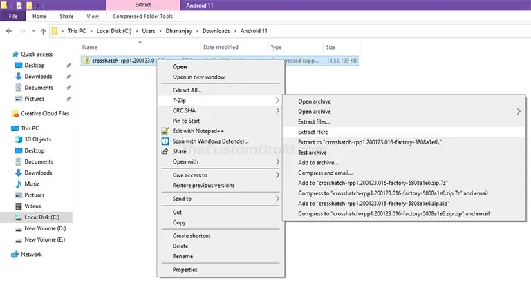 Extract Android 11 Developer Preview Factory Image on the PC