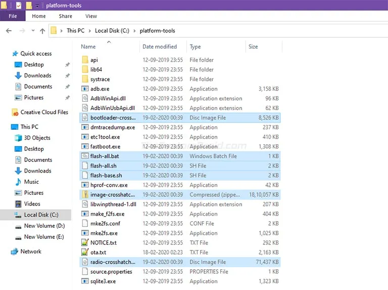 Copy extracted Android 11 Factory Image files to Android Platform-tools folder