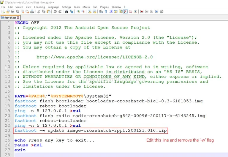 Edit Android 11 Factory Image Flashing Script to prevent data wipe