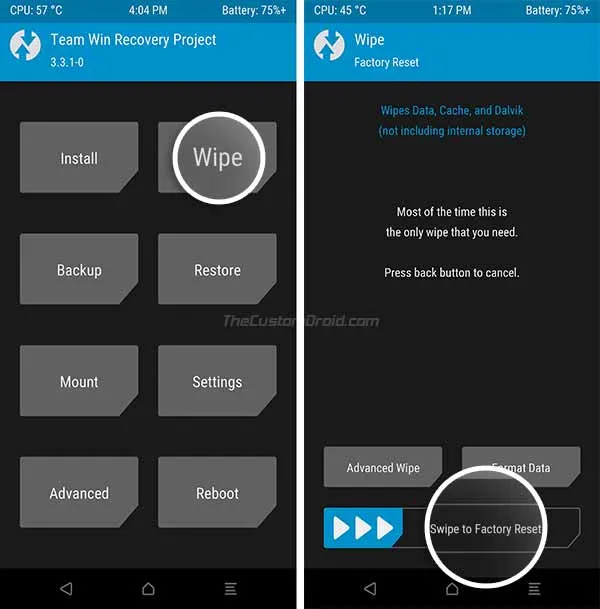Install Android Pie TWRP-Flashable zip on LG V30/V30+/V30S - Perform a factory reset