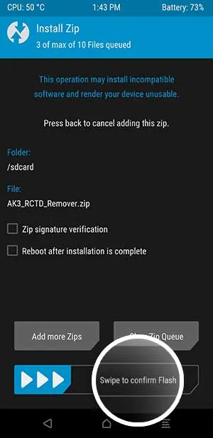 Install Android Pie TWRP-Flashable zip on LG V30 - Swipe to Confirm Flash