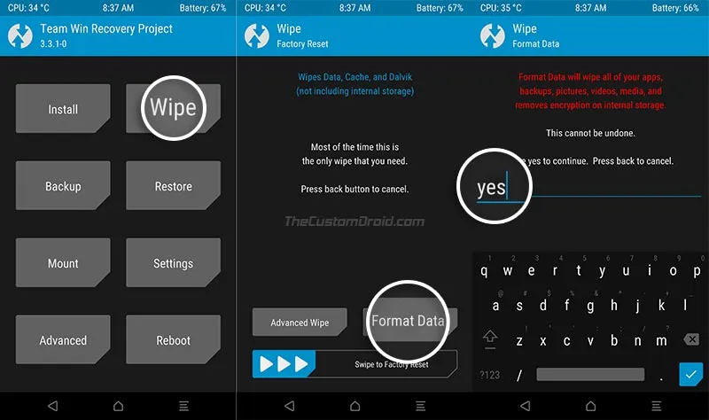 Install Custom ROM on Nexus 6P - Format Data Partition in TWRP