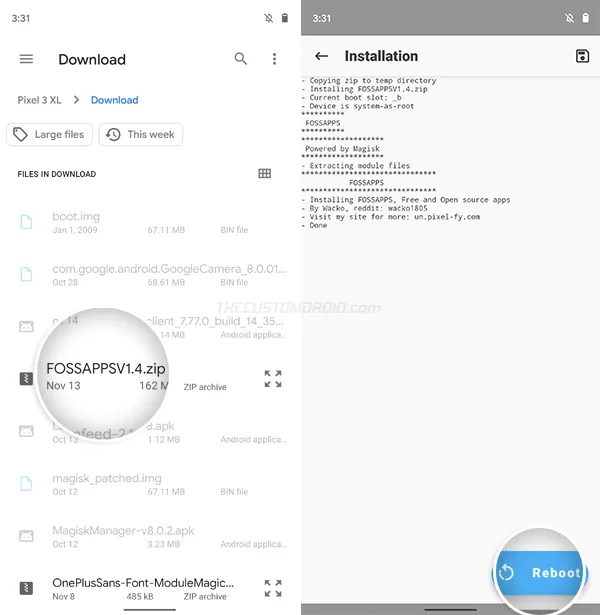 Install FOSSAPPS Magisk Module using Magisk Manager