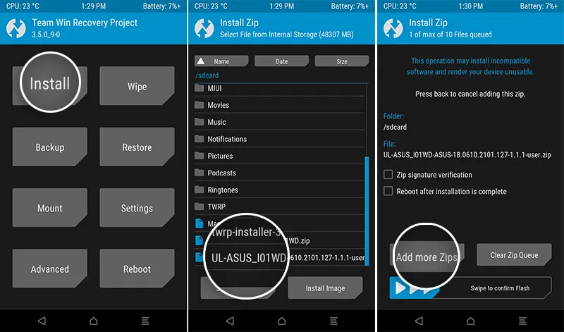 Flash firmware OTA package on Zenfone 6 using TWRP