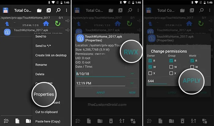Install Galaxy Note 9 Apps Port - Change APK Permissions
