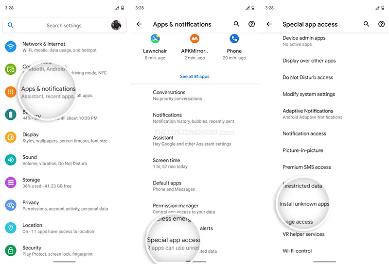 Go to "Settings" > "Apps & notifications" > "Special apps access" > "Install unknown apps"