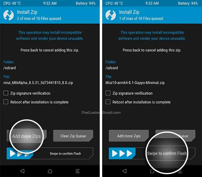 Install MIUI 10 on Xiaomi Devices using TWRP - Select GApps ZIP