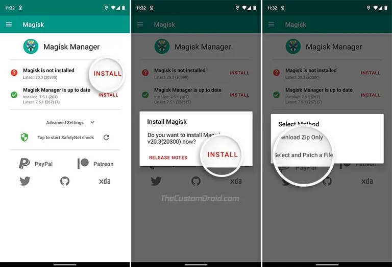 Select and Patch a File in Magisk Manager