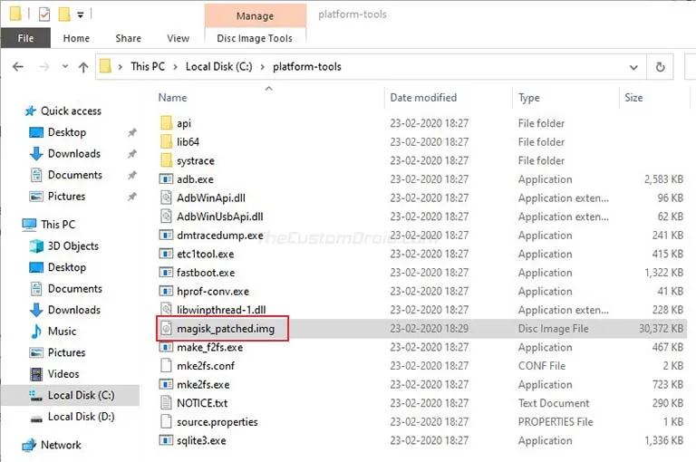 Copy Patched Boot Image to Android Platform-tools folder on PC