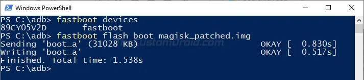 Flash Magisk Patched Boot Image to root Android