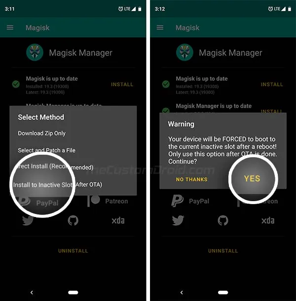 Install Magisk to Inactive Slot in Magisk Manager