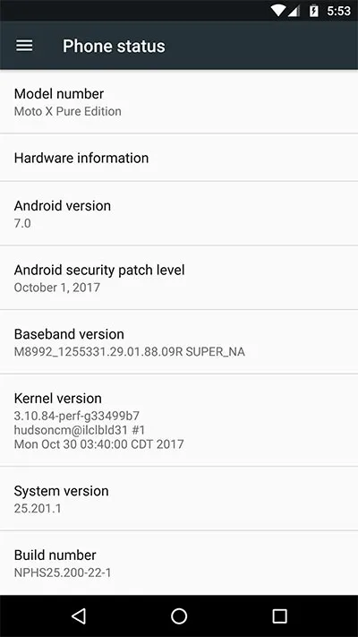 Install Moto X Pure KRACK OTA Update - About phone